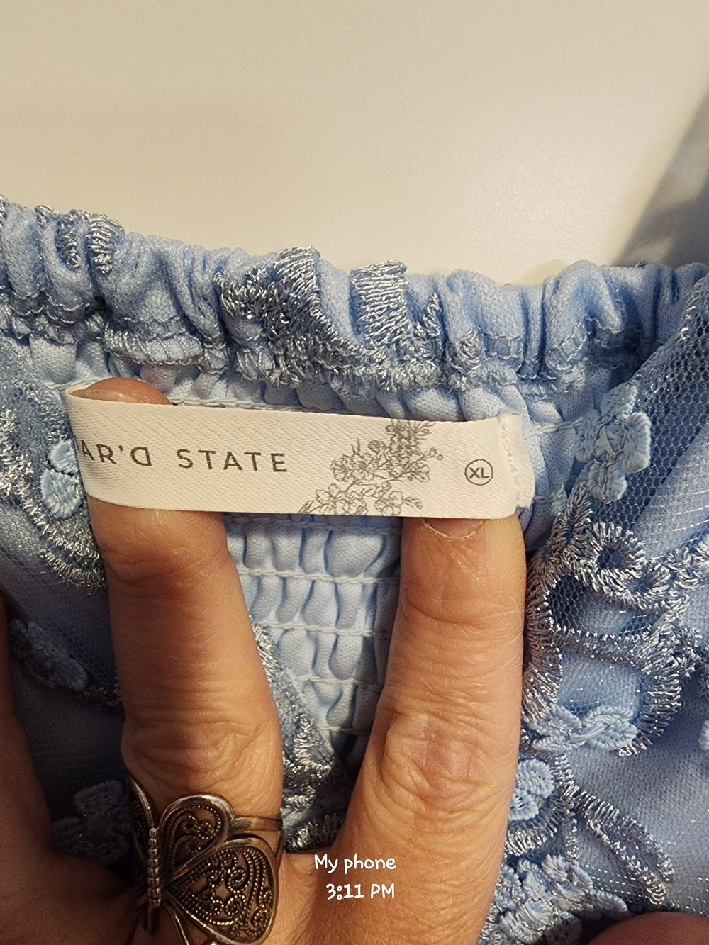 Altar'd State Light Blue And Silver Lace Floral Camisole Top - Picture 2 of 5